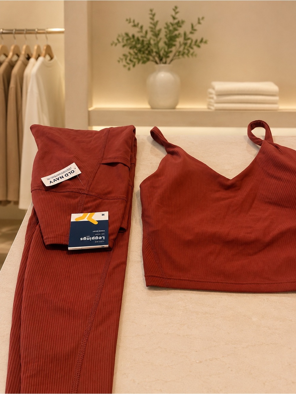 Old Navy Rust Ribbed V‑Neck Bralette and Leggings